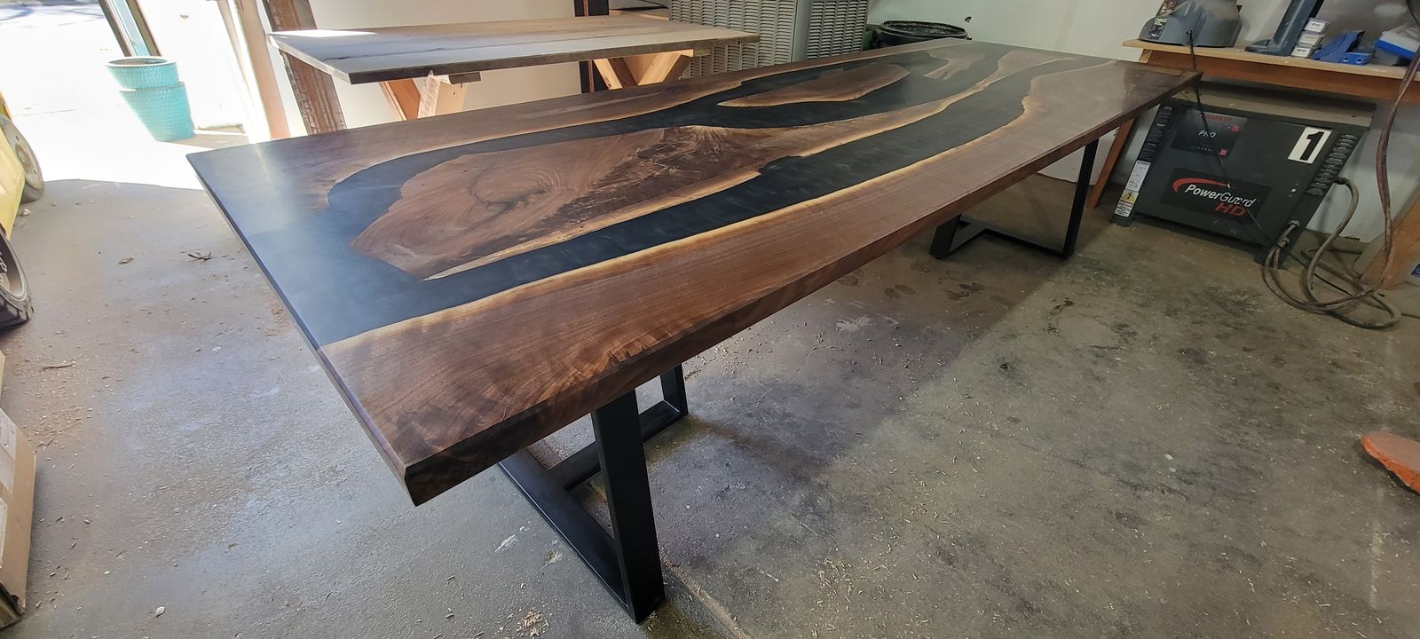 Black epoxy river on steel